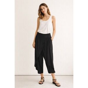 Elevenses Anthropologie Black Wrap Front Culottes Wide Leg Cropped Pants Size 0